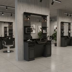 Mueble de Salón Comercial Moderno, Unidad de Barbería con Espejo de Madera para Taller, Modelo 310 - Product Image 3