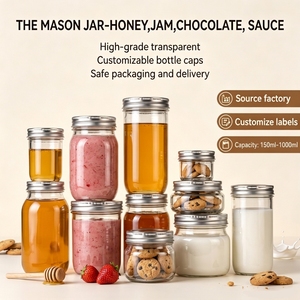 Custom Logo Clear Luxury 100ml 500ml Square Round Glass Mason Jar For Jam Sauce Food Storage Container Honey Glass Jar With Lid