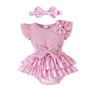 Barboteuse d'été 2026 sans manches en coton avec nœud en dentelle en forme de cœur pour bébés filles nouveau-nées