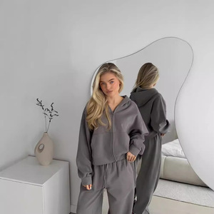 Bán Buôn Thời Trang Thời Trang Đường Phố Y2K Quần Áo Thoáng Khí 2-Mảnh Thiết Lập Cho Phụ Nữ Đội Mũ Trùm Đầu Zip Quần Bó Sát Zip Áo Giản Dị Phụ Nữ Đường Phố - Product Image 4