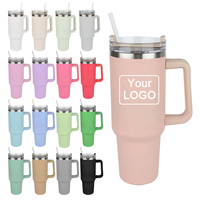 Gobelet avec impression de logo personnalisé, grande capacité de 40 oz, avec poignée, en acier, gobelet isotherme de voyage, mug à café de voyage et pailles