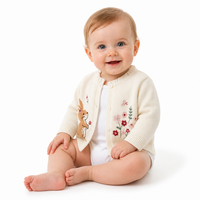 Cardigan en tricot pour bébé avec logo personnalisé, broderie lapin, ouverture sur le devant, mélange de viscose, simple couche, printemps-automne