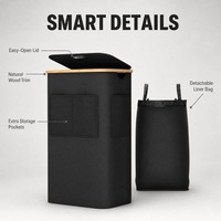 Cesto de Roupa Dobrável Minimalista Cedar Space com Tampa, Cesto de Roupa de Bambu de Grande Capacidade com Saco de Armazenamento Removível