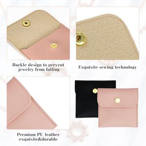 Pochette à bijoux en cuir PU réutilisable de qualité supérieure avec bouton pression doré pour collier, bague, boucles d'oreilles, emballage personnalisé avec logo, sac cadeau de la marque VANTUR - Product Image 5