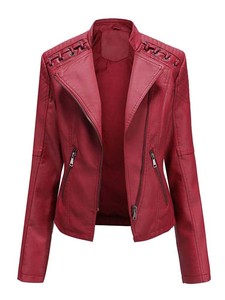 Giacche Autunnali <span class=keywords><strong>in</strong></span> <span class=keywords><strong>Ecopelle</strong></span> PU Taglie Forti S-4XL da <span class=keywords><strong>Donna</strong></span> a Maniche Lunghe con Cerniera Slim da Moto Biker - Product Image 4