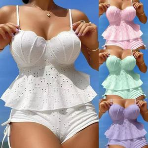 2026 Ensemble de maillot de bain 3 pièces pour femme, style européen et américain, couleur unie, bikini à armatures et bonnets rigides, design coquille évidée, <span class=keywords><strong>sexy</strong></span> 171 - Product Image 1