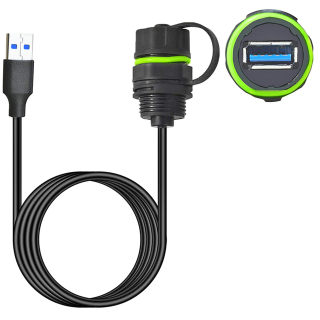 Outdoor IP68 Waterproof USB 3.0 Panel Mount Cable USB Male to Female Extension Data Cord with Cover
