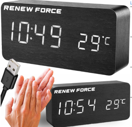 Creative Fashion Digital Alarm Clock with Indoor Temperature and Humidity Digital Table Clock Wooden Desk Alarm Clock