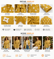 Manteau tissé jaune moutarde pour femme avec broderie Argyle, ceinture à nouer, revers, style décontracté 3D pour l'automne, idéal pour le bureau