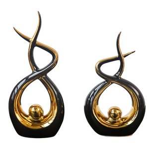 Décoration d'intérieur et d'agence de style artistique unique, moderne et luxueux, en céramique émaillée noir, blanc, vert et or, en forme de torche - Product Image 1