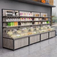 Support de présentation pliable moderne personnalisé pour boissons et en-cas avec étagères en bois et en métal - à poser sur comptoir/mural