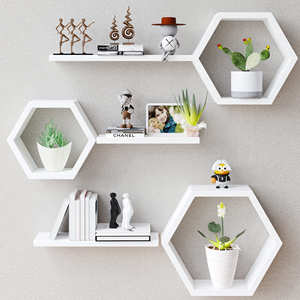 Étagères flottantes hexagonales en bois pour montage mural, pour <span class=keywords><strong>salle</strong></span> <span class=keywords><strong>de</strong></span> <span class=keywords><strong>bain</strong></span>, chambre, cuisine et livres, étagère décorative suspendue - Product Image 2
