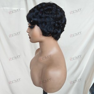 วิกผมทรงพิกซี่แบบหยิกพร้อมหน้าม้า วิกผมสั้นหยิกสำหรับผู้หญิงผิวสี วิกผมทำด้วยเครื่องจักรแบบไม่ต้องใช้กาวสำหรับผู้หญิงผิวสี - Product Image 3