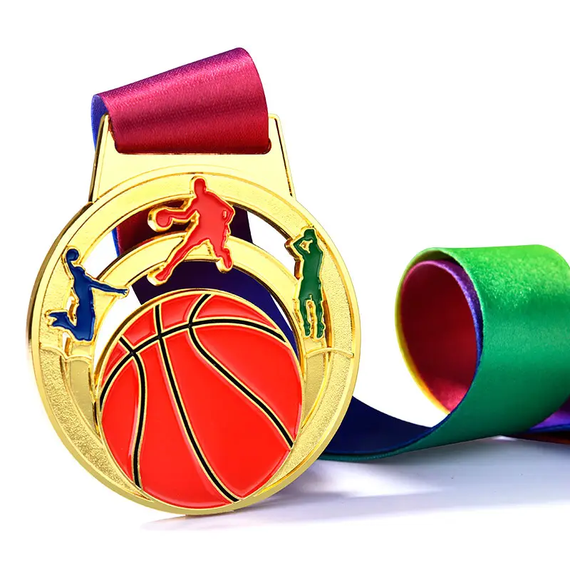 Custom Metal Zacht Email Verzilverde Originaliteit 3d Sport Award Basketbal Medaille Met Lint