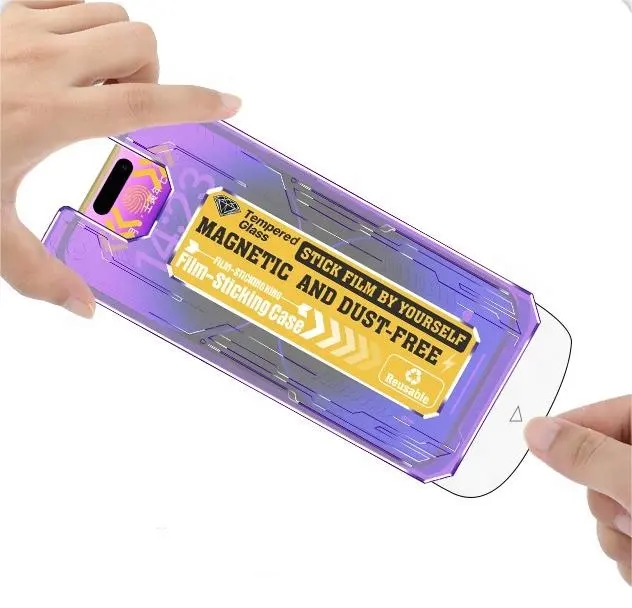 मोबाइल फोन के लिए इंस्टॉलेशन फ्रेम के साथ पुनर्नवीनीकरण ग्लास धूल रहित गोदाम 11 डी एंटी ब्लू फिल्म स्क्रीन रक्षक