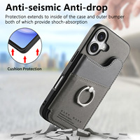 Étui antichoc en cuir TPU PU pour iPhone 17 Pro Max avec porte-cartes, pochette, anneau de maintien et béquille, couleur unie