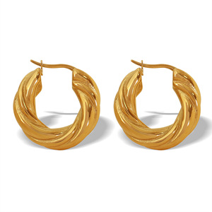 Pendientes de Aro Trenzados, Chapados en Oro de 18k, Aleación de Zinc, Diseño Geométrico, Joyería de Moda - Product Image 5