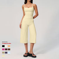 Setelan Olahraga Wanita JY Hot Selling, Warna Solid, Bahan Bernapas, Tanpa Punggung, Celana Lengan Lebar Pinggang Tinggi, Lembut Seperti Mentega, Model Capri