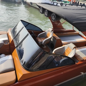 <span class=keywords><strong>Bateau</strong></span> à ponton <span class=keywords><strong>de</strong></span> luxe à double console orange en <span class=keywords><strong>fibre</strong></span> <span class=keywords><strong>de</strong></span> <span class=keywords><strong>verre</strong></span> avec pare-brise - Product Image 4
