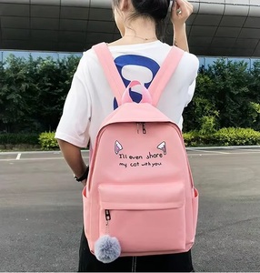 I-0082 femmes sac à dos sac à bandoulière mode tendance quatre ensembles de toile chat impression sac à dos étudiant sac d'école - Product Image 4