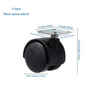 Roulettes de meubles fixes en nylon double 30 mm, petites, avec revêtement