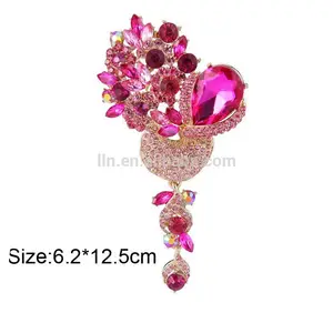 Gold-Tone Crystal Rhinestone Broche Pins Teardrop Bloemen Dangle Sieraden Hanger Broche Bouquet Fuchsia Bridal Broche Hanger Pin