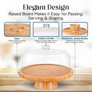 Glazen Koepeldeksel Met Bamboe Bord Rond Dessertbord Doorzichtige <span class=keywords><strong>Cake</strong></span> Stand <span class=keywords><strong>Cake</strong></span> Cakedisplay - Product Image 2