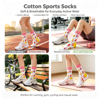 Chaussettes en coton personnalisées pour hommes et femmes avec faible MOQ, 360 °   Chaussettes de sport chaudes à motif imprimé numérique par sublimation 3D sur toute la surface