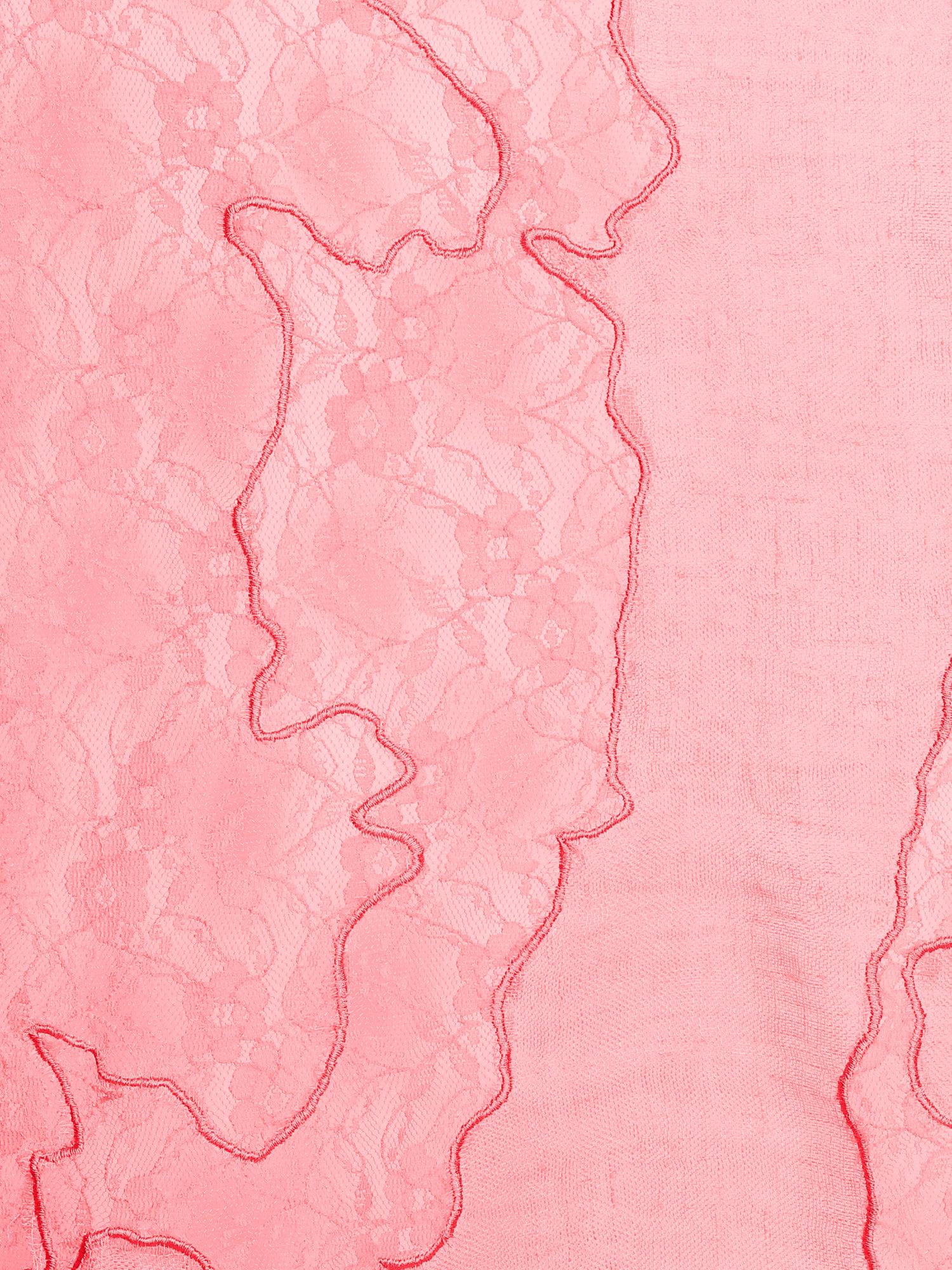 ผ้าลินินพิมพ์ลายแซลมอนสีแดงด้วยลูกไม้