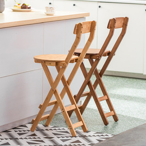 <b>Folding</b> Bar <b>Stool</b> Solid Wood With Backrest Durable Home Use Modern Minimalist Style - Product Image 1
