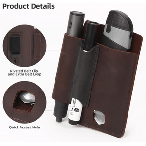 Crazy Horse leather EDC <b>tool</b> <b>case</b> with multiple compartments, waist-mounted flashlight holster, outdoor tactical storage waist - Product Image 3