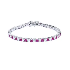 New Style Tennis Bracelet 925 Heart Shaped Pink and White 7 Inches Moissanite Tennis Chain