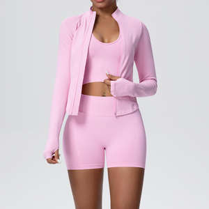 ชุดออกกำลังกายผู้หญิงแบบขายส่งพร้อมโลโก้สั่งทำ ชุดกีฬา ชุดโยคะ 5 ชิ้น ยกกระชับสะโพก เอวสูง สีพื้น - Product Image 1