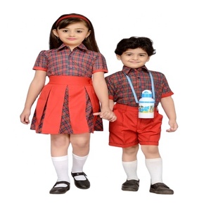Ensemble uniforme scolaire d'été à manches courtes pour collège, motif à carreaux, 100 % coton, pour enfants, design personnalisé haut de gamme - Product Image 1