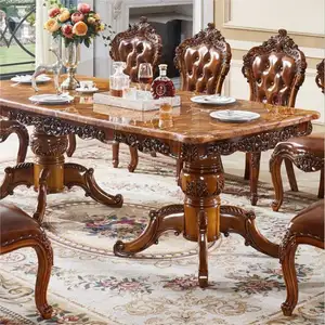 8 assentos mesa de jantar estilo europeu grande apartamento mesa de jantar retangular Mármore Top Sólida De Madeira Mesa De Jantar Set