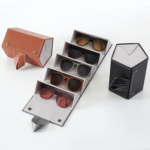 Luxury Foldable Leather Travel Sunglasses Organizer 2/3/4/5/6 Slots Hanging Eyewear Case Multi-Pair Storage Box Case