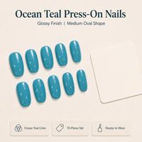 K795 Kaixin Faux ongles à presser, forme ovale moyenne, couleur Teal Océan, style French, pour usage intérieur, fournitures pour ongles