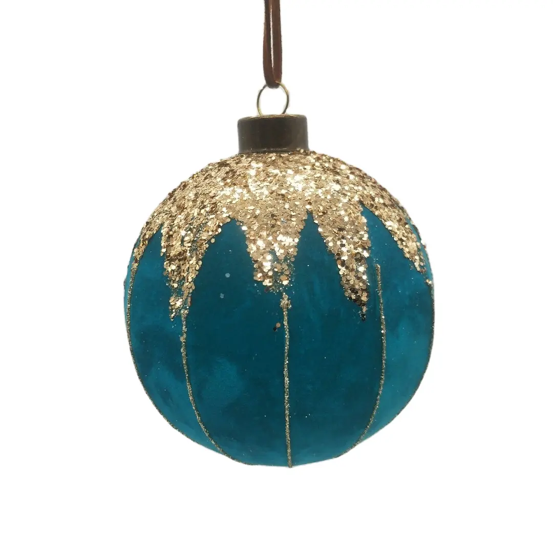 Fabriek Groothandel Blauw Fluweel Glas Kerstbal Ornamenten Voor Thuis Kerstboom Opknoping Decoratie