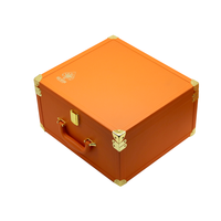Boîte d'emballage personnalisée haut de gamme en cuir orange pour cosmétiques et boîte en cuir et bois double couche, boîte en bois personnalisée pour montres en cuir