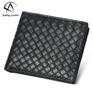 Andong चमड़े आरएफआईडी ब्लॉक कार्ड धारक के लिए पुरुषों वास्तविक गाय चमड़ा बटुआ बुना पैटर्न लघु बटुआ विंटेज फैशन 380 - Product Image 1