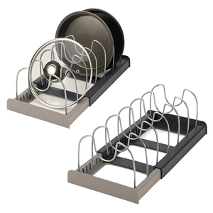 Organizadores de Gabinete de Cocina para Ollas y Sartenes Estante de Almacenamiento Expandible de Acero Inoxidable con 6 Divisores Ajustables Soporte para Tapas de Olla - Product Image 1