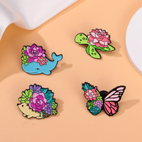 Bros perhiasan wanita Pin kerah baju ransel hewan Pin Enamel bunga landak kupu-kupu Paus kura-kura untuk hadiah teman
