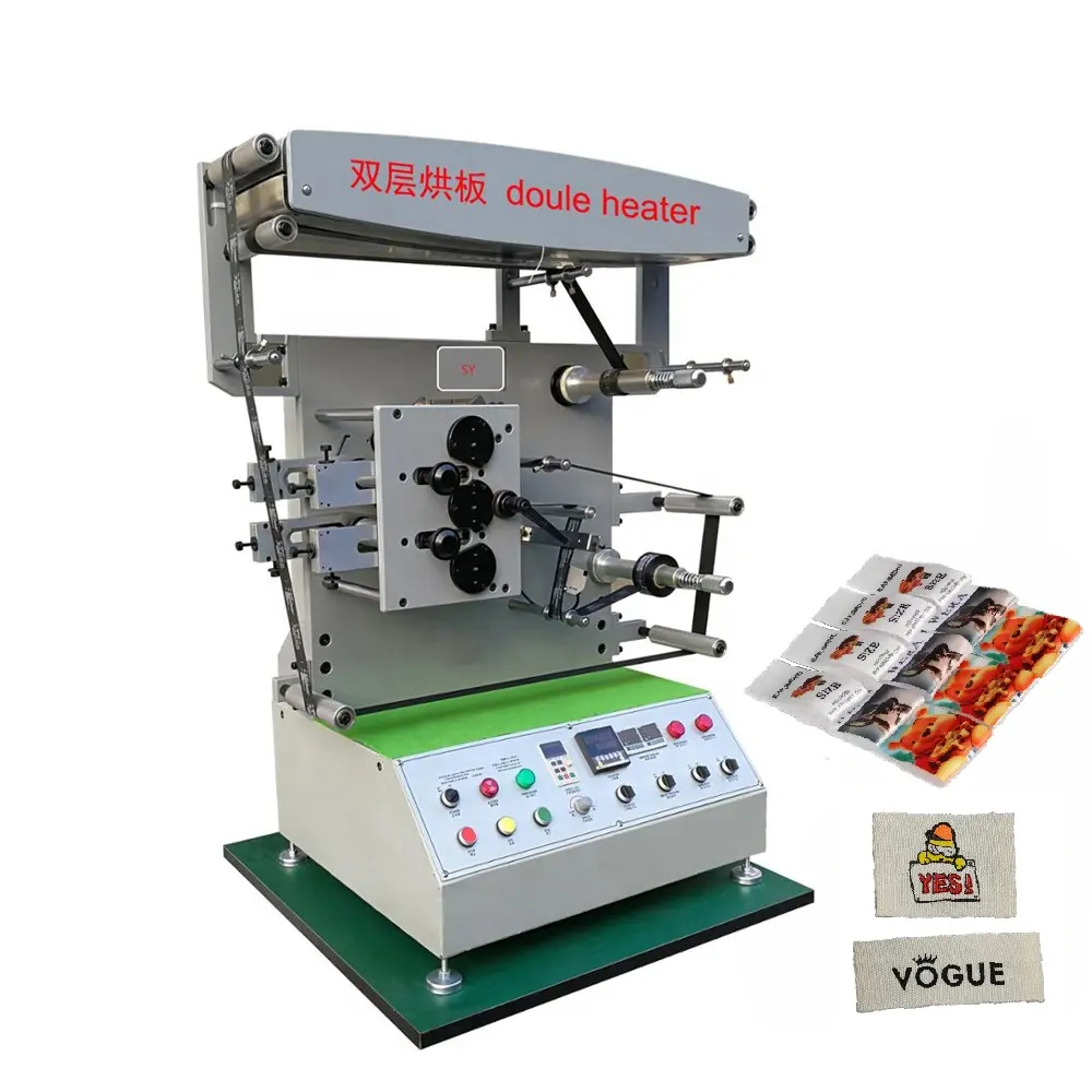 Máquina automática de impresión de etiquetas de cuidado de tafetán de nailon flexográfico para ropa de colores para cinta de satén, algodón, etiquetas de camiseta