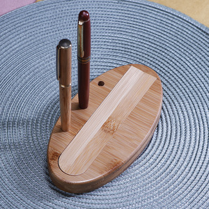 Bamboo <b>Pen</b> Holder Round Shape Desk Organizer For Office Supplies Creative Storage <b>Box</b> With Logo Printing Option - Product Image 1