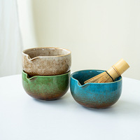 Bol à matcha avec bec verseur, outil à matcha, brosse, bol à thé, ensemble de mélangeurs, céramique japonaise, glaçure de four, cérémonie du thé Hyakutenri