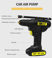 Compresseur d'air portable sans fil pour voiture à affichage numérique Gonfleur de pneu portable sans fil avec lumière LED