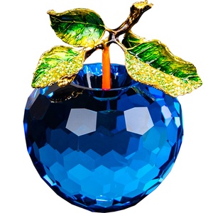 Regalo di natale della mela di cristallo di colore blu delle foglie dorate all'ingrosso - Product Image 1