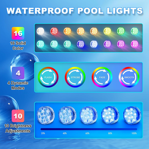 <span class=keywords><strong>Luces</strong></span> de piscina LED <span class=keywords><strong>a</strong></span> prueba de agua con pilas, lámparas sumergibles inalámbricas que cambian de 16 colores <span class=keywords><strong>para</strong></span> piscinas de suelo, estanques, acuario - Product Image 2