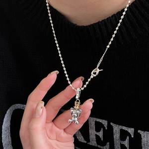 Collar con Colgante de Oso con Corona de Plata de Ley S925, Amuleto Animal para Mujer, Joyería de Plata 925 para Uso Diario - Product Image 4