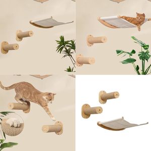 Arbre à chat écologique marron avec hamac, perchoirs, griffoir mural en bois et meuble flottant pour chat, thème Noël - Product Image 2